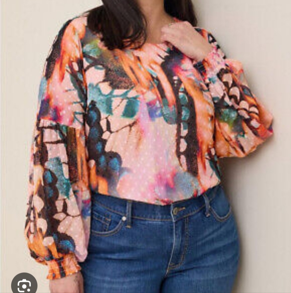 Torrid‎ Butterfly Top, Chiffon Round Neck Blouse